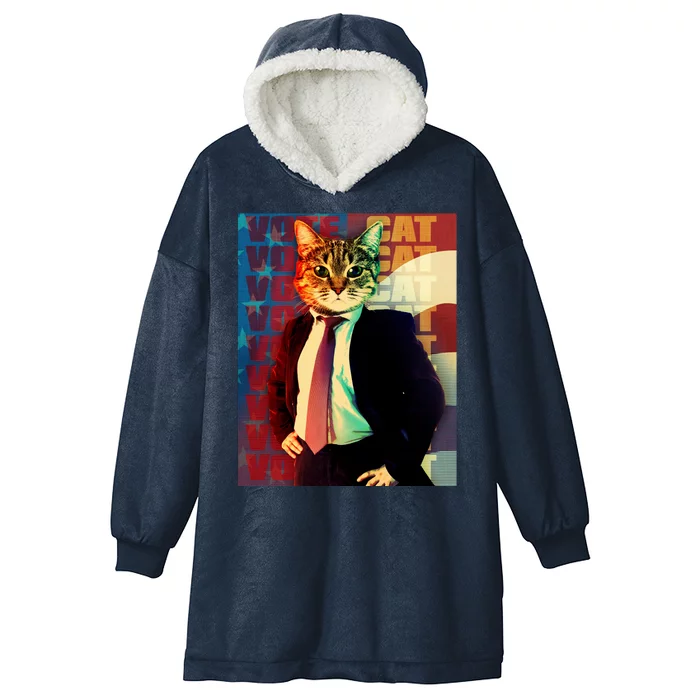 Funny Retro Vintage Election Vote Cat Hooded Wearable Blanket