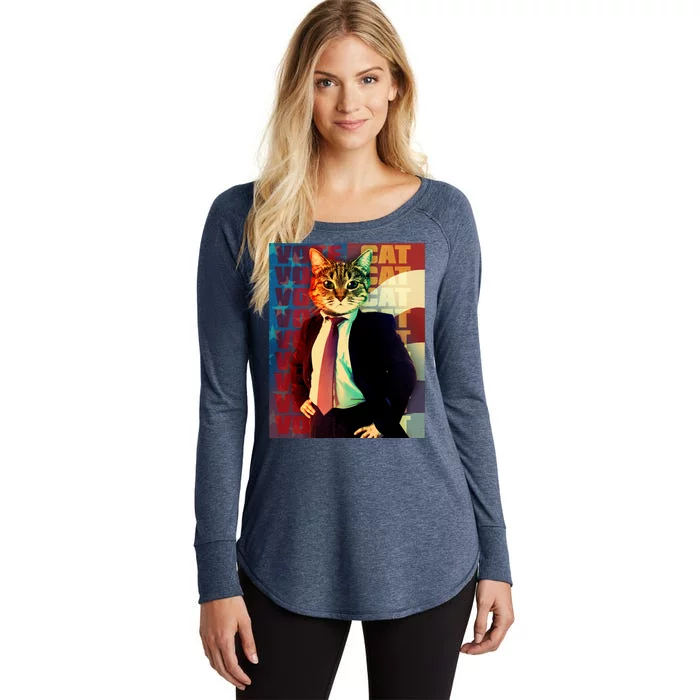 Funny Retro Vintage Election Vote Cat Women's Perfect Tri Tunic Long Sleeve Shirt