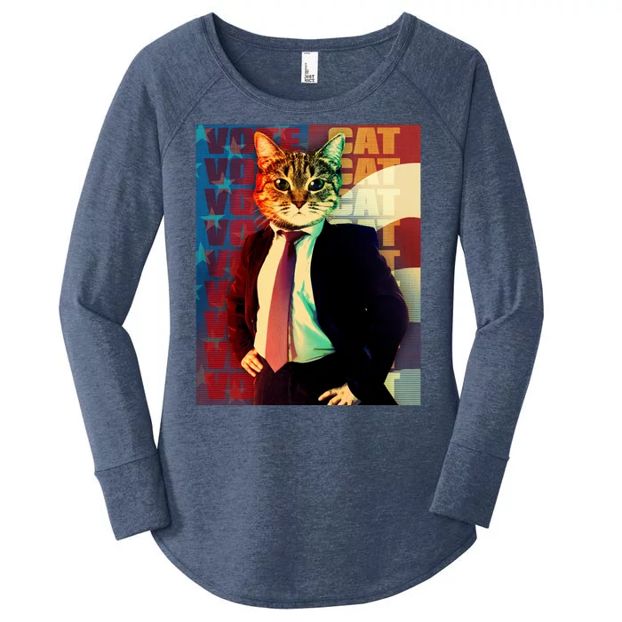 Funny Retro Vintage Election Vote Cat Women's Perfect Tri Tunic Long Sleeve Shirt