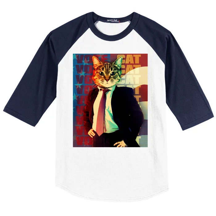 Funny Retro Vintage Election Vote Cat Baseball Sleeve Shirt