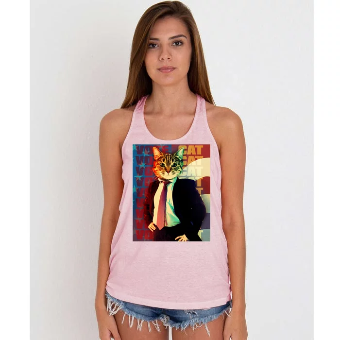 Funny Retro Vintage Election Vote Cat Women's Knotted Racerback Tank