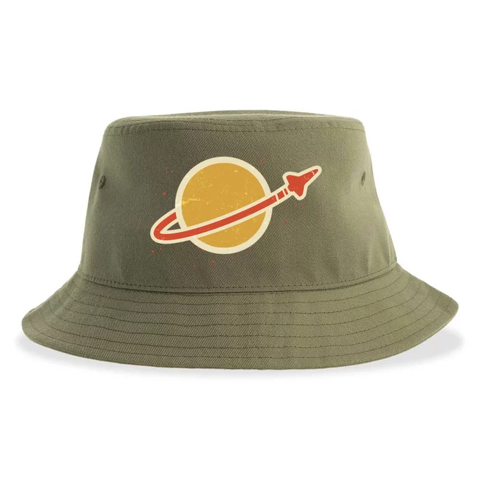 Funny Retro Vintage Planet Space Shuttle Logo Sustainable Bucket Hat