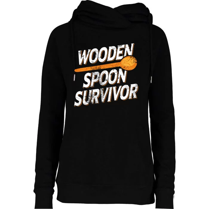 Funny Retro Vintage Wooden Spoon Survivor Womens Funnel Neck Pullover Hood