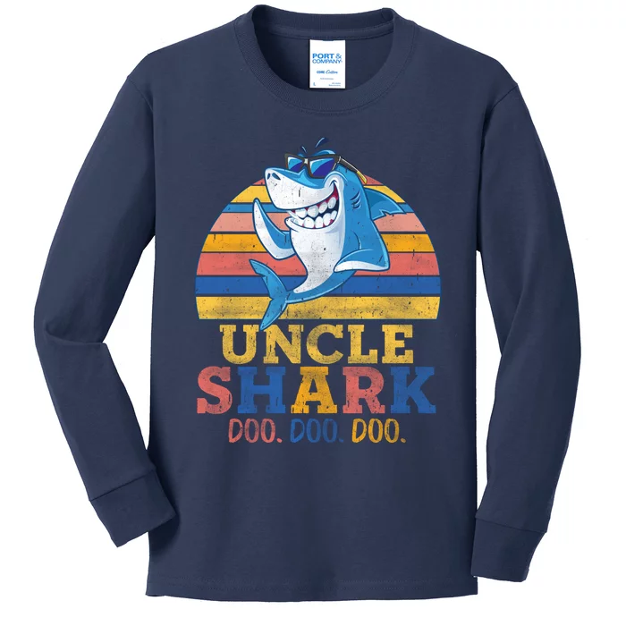 Funny Retro Vintage Uncle Shark Doo Kids Long Sleeve Shirt