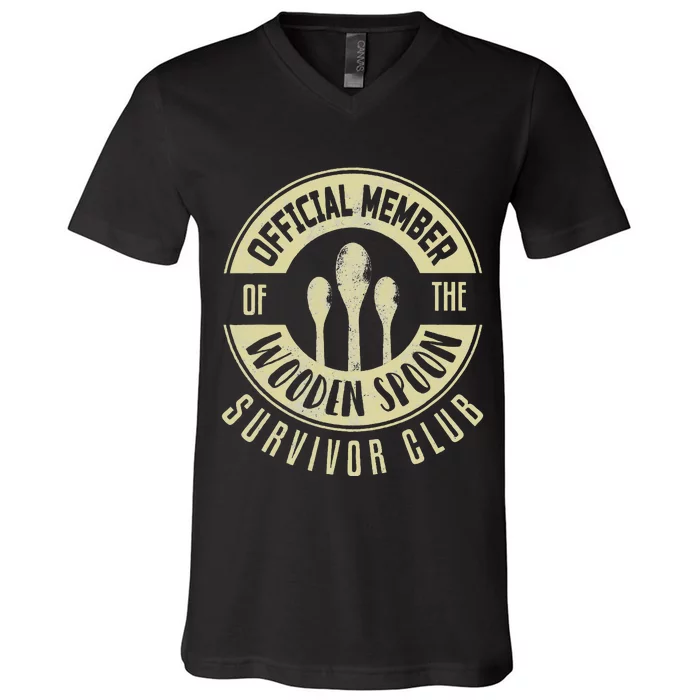 Funny Retro Vintage Wooden Spoon Survivor V-Neck T-Shirt