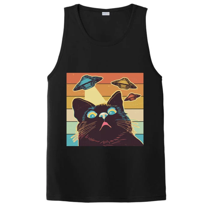 Funny Retro Vintage UFO Cat Performance Tank