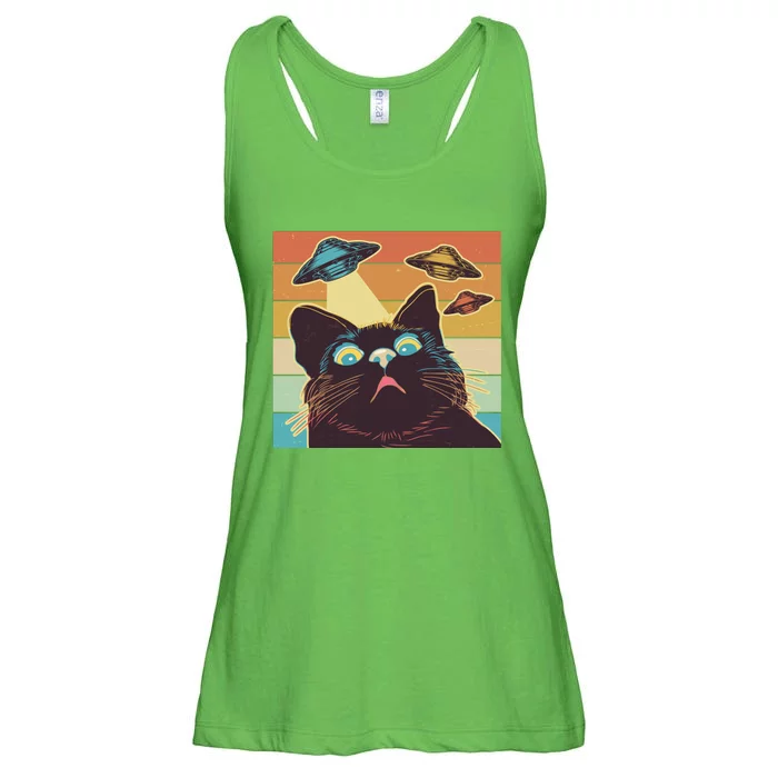 Funny Retro Vintage UFO Cat Ladies Essential Flowy Tank