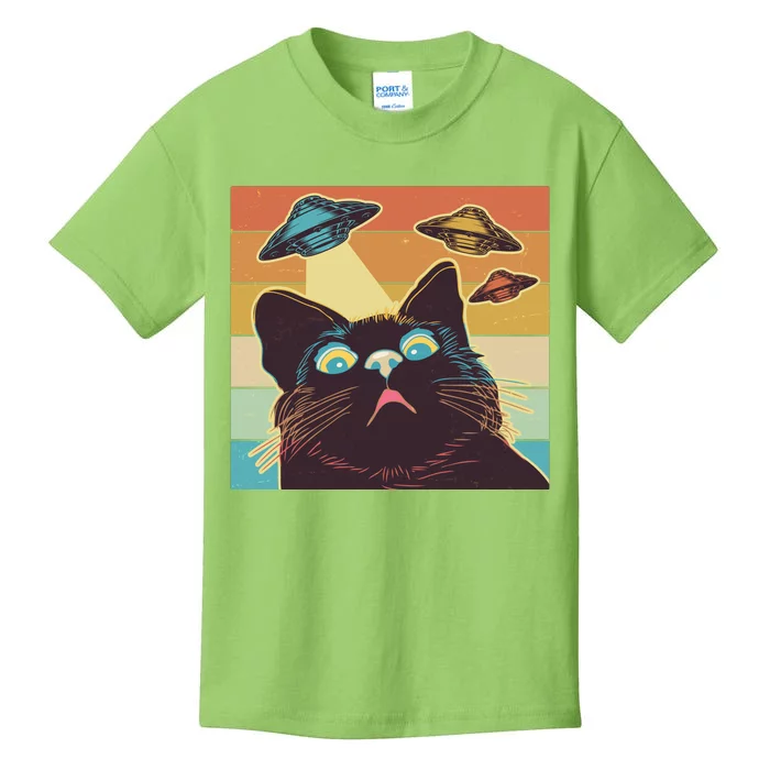 Funny Retro Vintage UFO Cat Kids T-Shirt