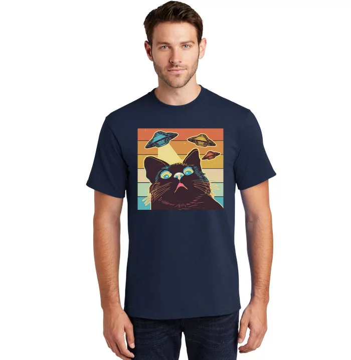 Funny Retro Vintage UFO Cat Tall T-Shirt