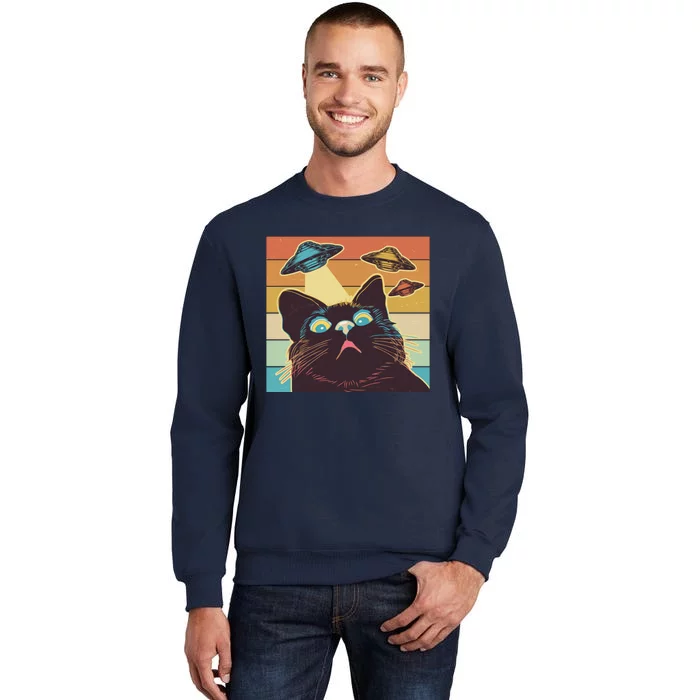 Funny Retro Vintage UFO Cat Tall Sweatshirt