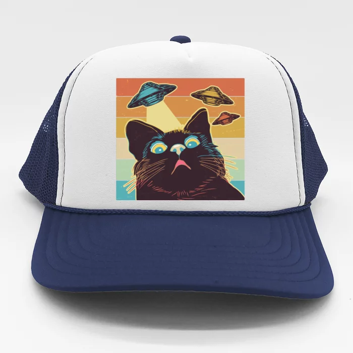 Funny Retro Vintage UFO Cat Trucker Hat