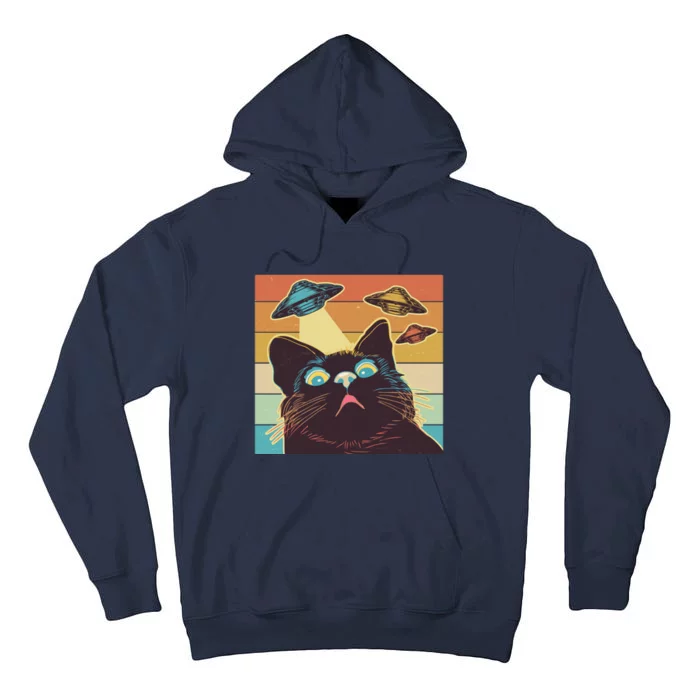 Funny Retro Vintage UFO Cat Tall Hoodie