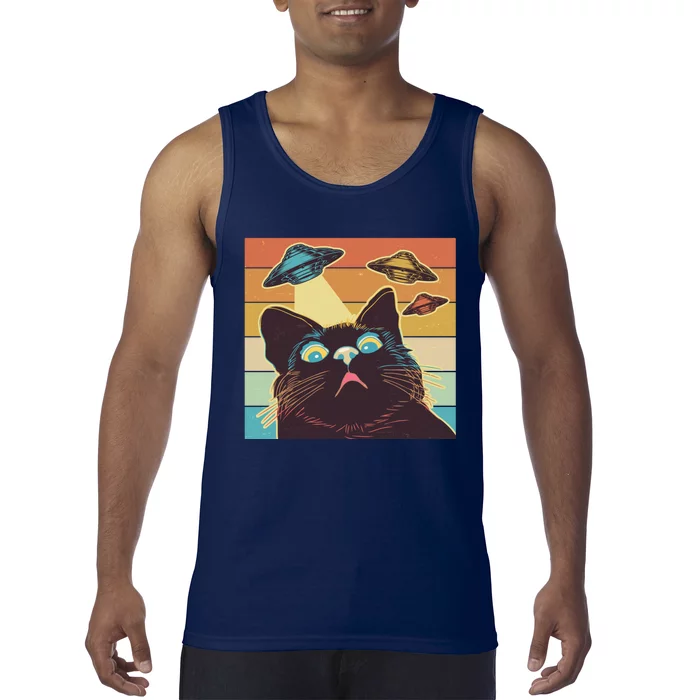 Funny Retro Vintage UFO Cat Tank Top