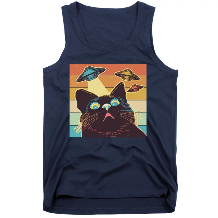 Funny Retro Vintage UFO Cat Tank Top