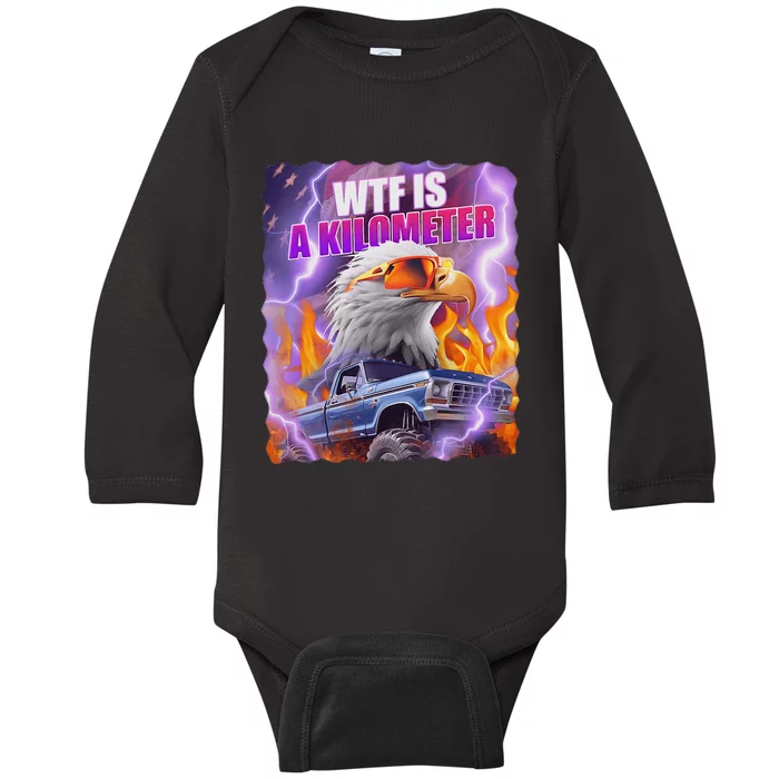 Funny Retro Wtf What Fck Is A Kilometer Baby Long Sleeve Bodysuit