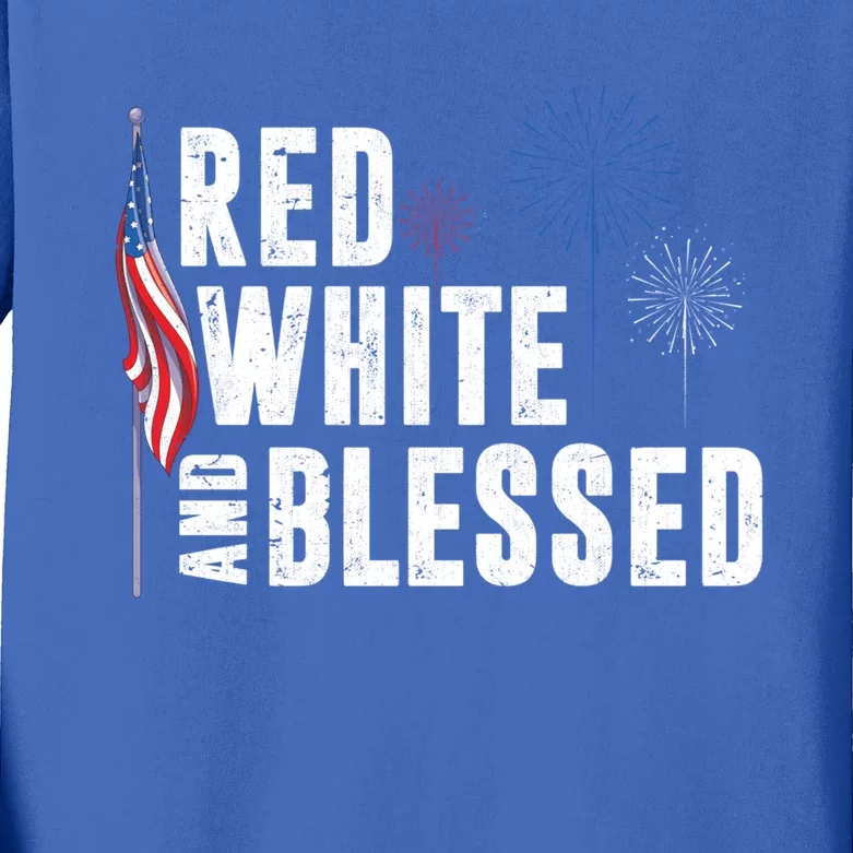 Fireworks Red White And Blessed Us Flag Liberty 4th Of July Gift Kids Long Sleeve Shirt