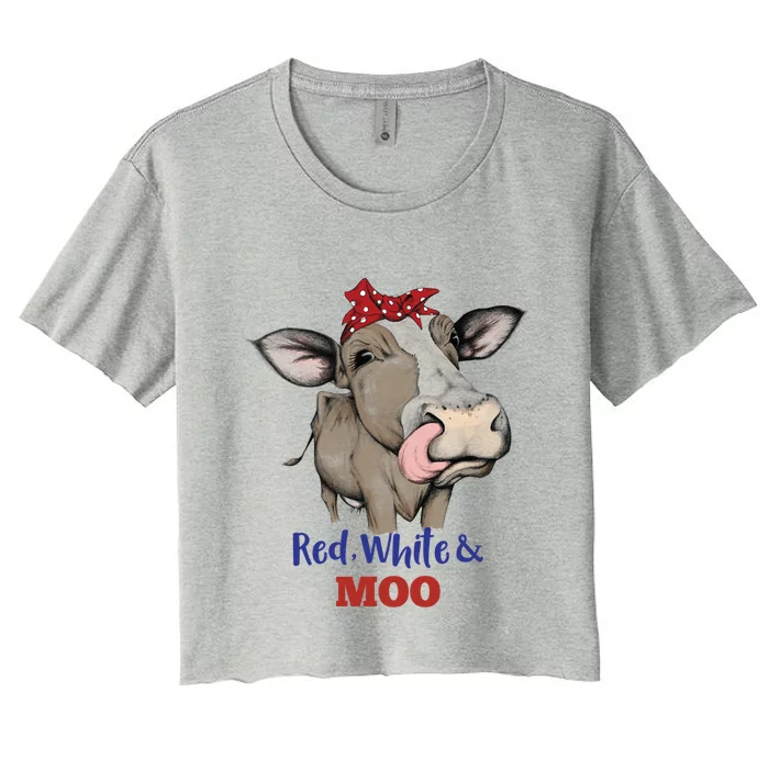 Funny Red White And Moo Cow Usa Flag 4th July Patriotic Gift Women's Crop Top Tee