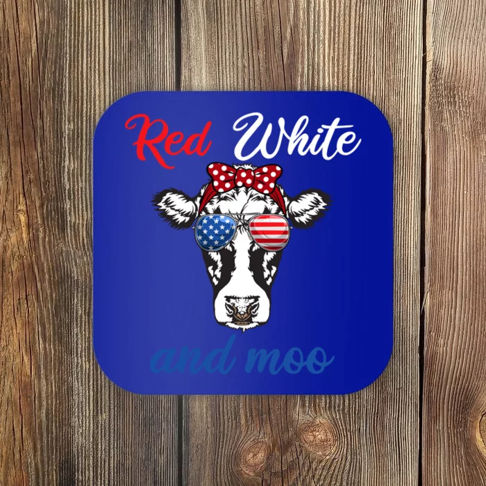 Funny Red White And Moo 4th Of July Usa Patriotic Cow Gift Coaster