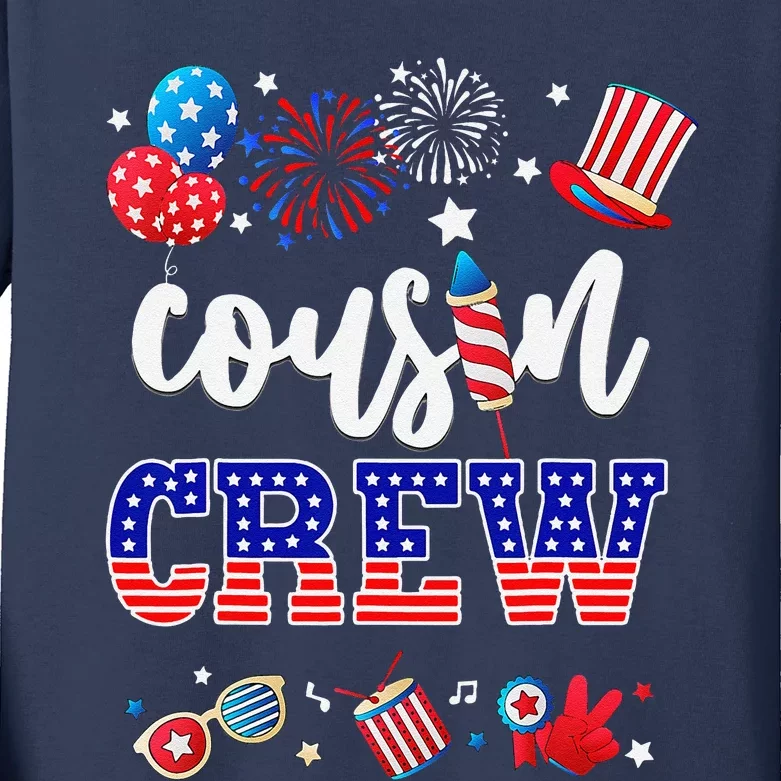 Funny Red White And Blue Cousin Crew 2024 Happy 4th Of July Kids Long Sleeve Shirt