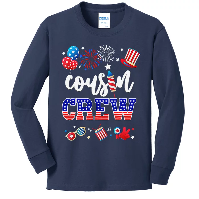 Funny Red White And Blue Cousin Crew 2024 Happy 4th Of July Kids Long Sleeve Shirt