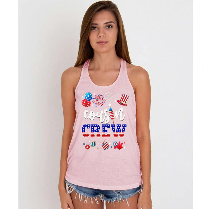 Funny Red White And Blue Cousin Crew 2024 Happy 4th Of July Women's Knotted Racerback Tank