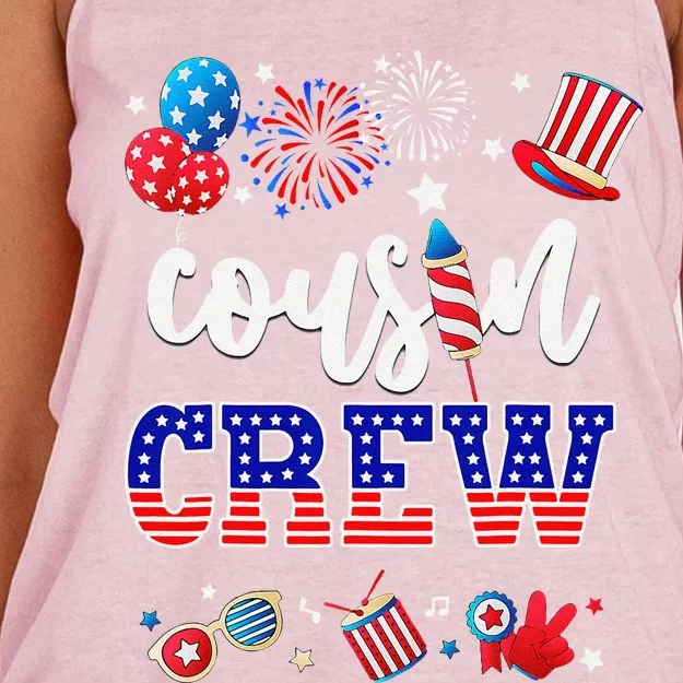 Funny Red White And Blue Cousin Crew 2024 Happy 4th Of July Women's Knotted Racerback Tank