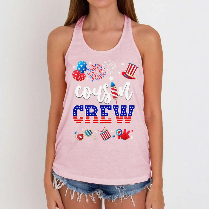 Funny Red White And Blue Cousin Crew 2024 Happy 4th Of July Women's Knotted Racerback Tank