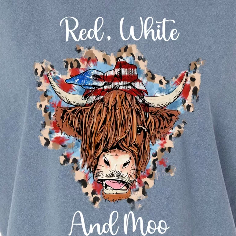 Funny Red White And Moo Patriotic Cow Usa Flag 4th Of July Gift Garment-Dyed Women's Muscle Tee