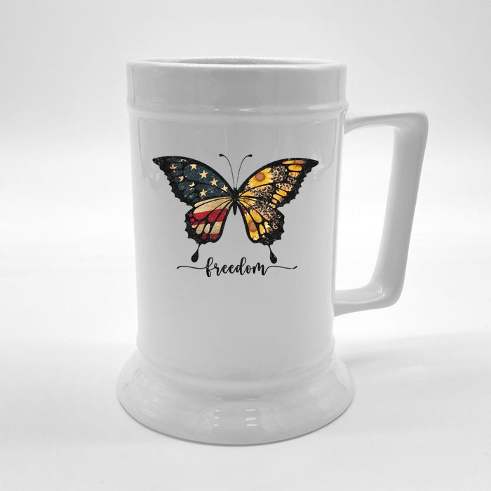 Freedom Red White And Blue Sunflower America Gift Front & Back Beer Stein