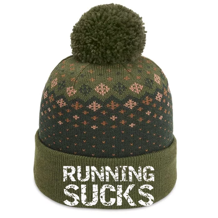 Funny Run Workout Gift For Runners Running Sucks The Baniff Cuffed Pom Beanie