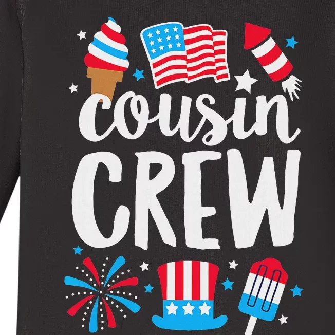 Funny Red White And Blue Cousin Crew 2024 Happy 4th Of July Baby Long Sleeve Bodysuit