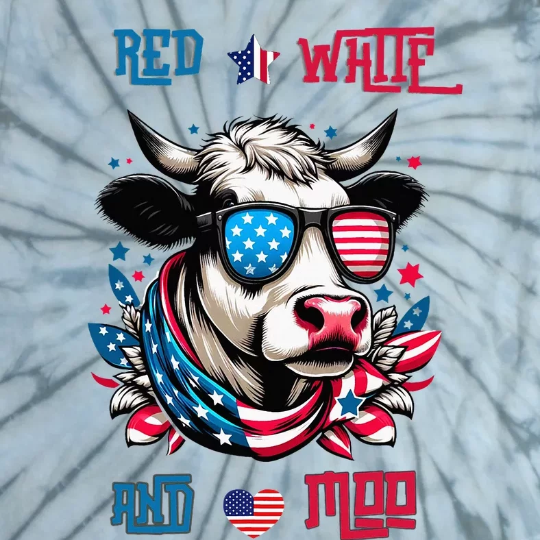 Funny Red White And Moo Patriotic Cow Usa Flag For 4th Of July Tie-Dye T-Shirt