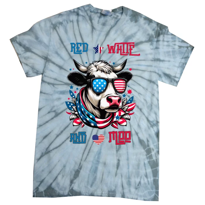 Funny Red White And Moo Patriotic Cow Usa Flag For 4th Of July Tie-Dye T-Shirt