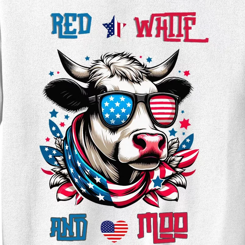 Funny Red White And Moo Patriotic Cow Usa Flag For 4th Of July Sweatshirt