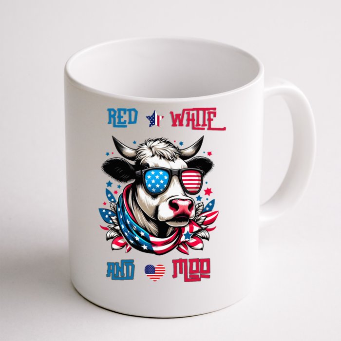 Funny Red White And Moo Patriotic Cow Usa Flag For 4th Of July Front & Back Coffee Mug