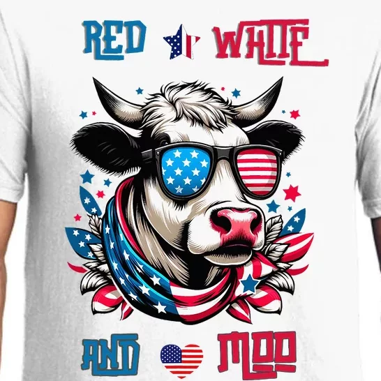 Funny Red White And Moo Patriotic Cow Usa Flag For 4th Of July Pajama Set