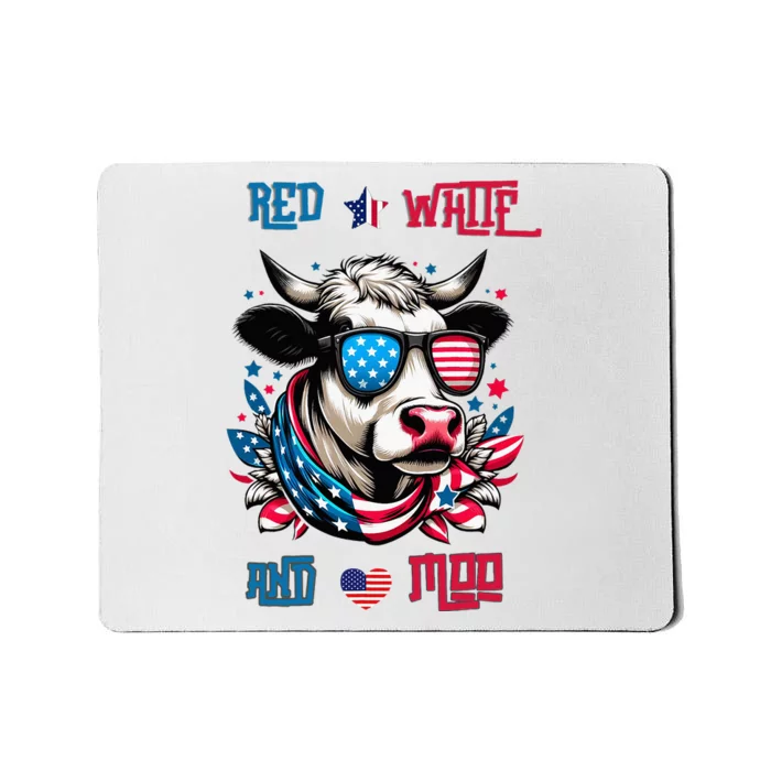 Funny Red White And Moo Patriotic Cow Usa Flag For 4th Of July Mousepad