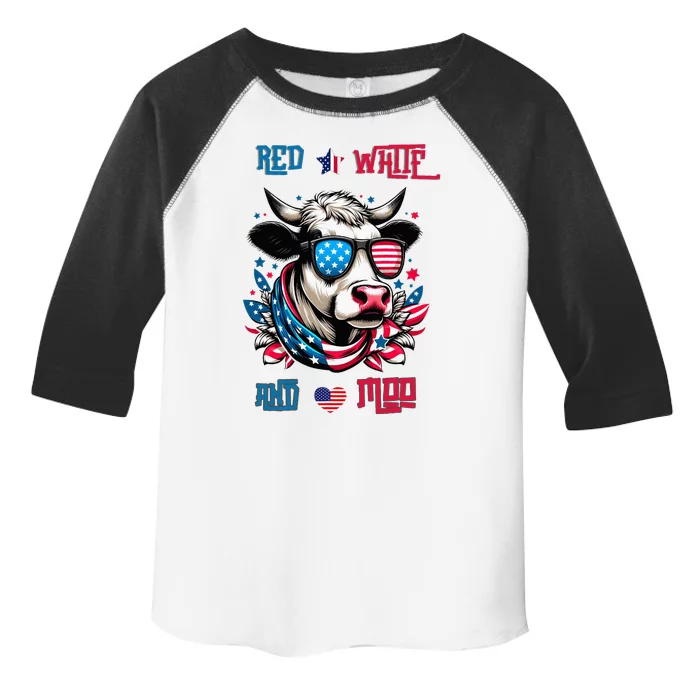 Funny Red White And Moo Patriotic Cow Usa Flag For 4th Of July Toddler Fine Jersey T-Shirt