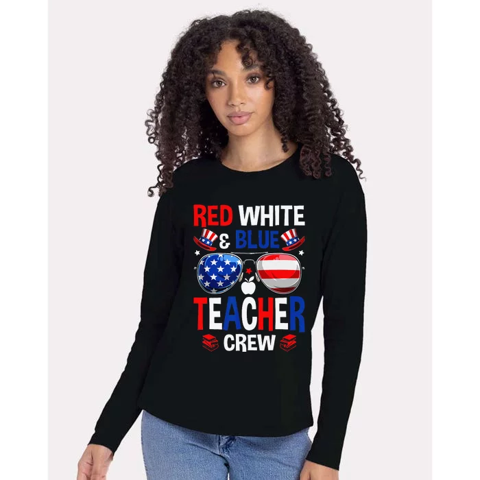 Funny Red White Blue Teacher Retro 4th Of July Womens Cotton Relaxed Long Sleeve T-Shirt