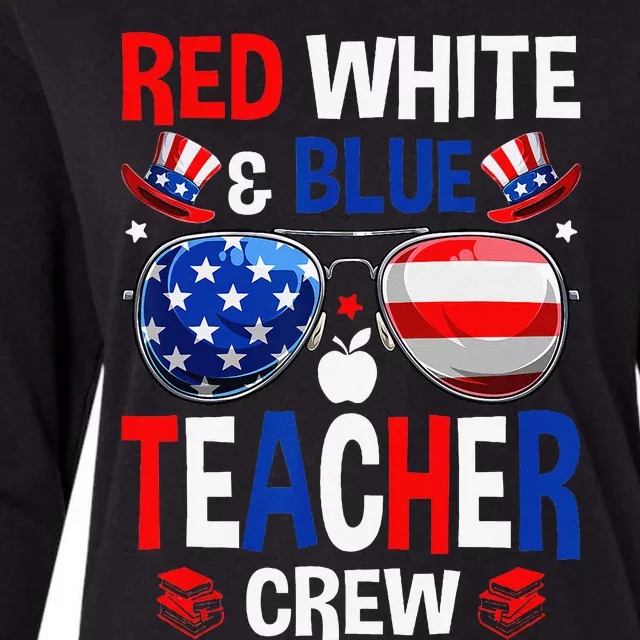 Funny Red White Blue Teacher Retro 4th Of July Womens Cotton Relaxed Long Sleeve T-Shirt