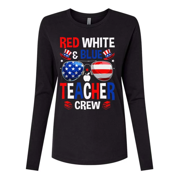 Funny Red White Blue Teacher Retro 4th Of July Womens Cotton Relaxed Long Sleeve T-Shirt