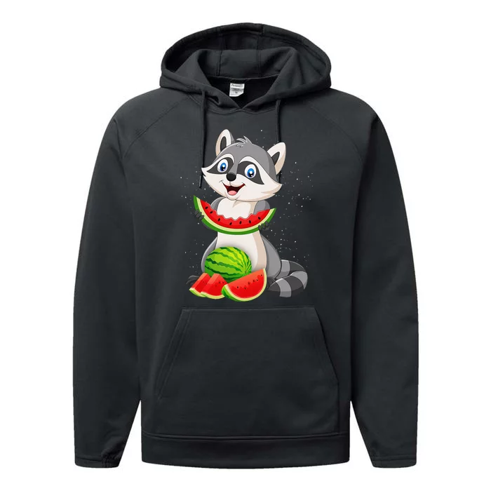 Funny Raccoon Watermelon Melon Summer Tropical Fruit Lovers Performance Fleece Hoodie