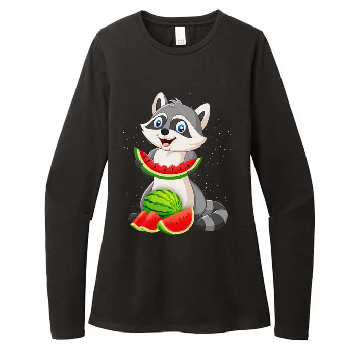 Funny Raccoon Watermelon Melon Summer Tropical Fruit Lovers Womens CVC Long Sleeve Shirt