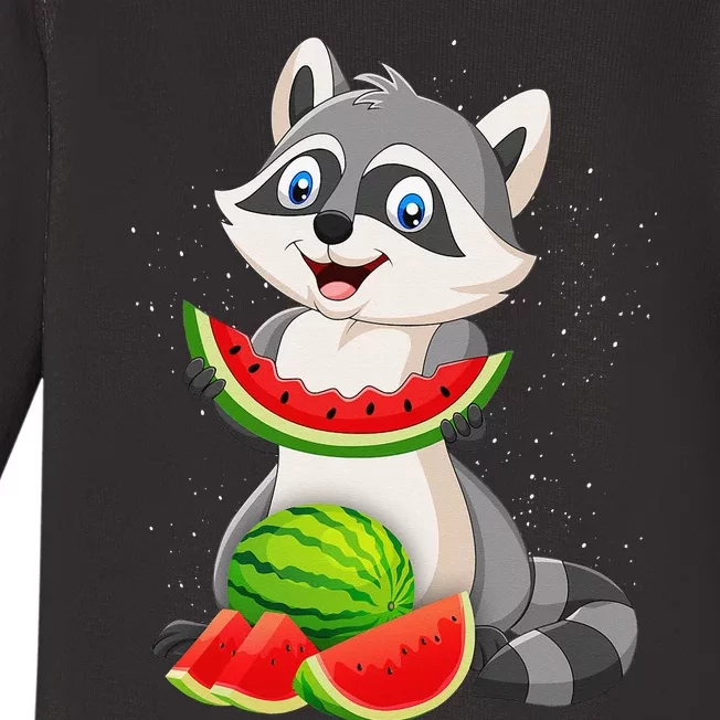 Funny Raccoon Watermelon Melon Summer Tropical Fruit Lovers Baby Long Sleeve Bodysuit