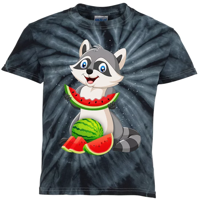 Funny Raccoon Watermelon Melon Summer Tropical Fruit Lovers Kids Tie-Dye T-Shirt