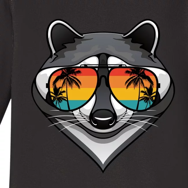 Funny Raccoon With Sunglasses Fun Retro Raccoon Animal Lover Baby Long Sleeve Bodysuit