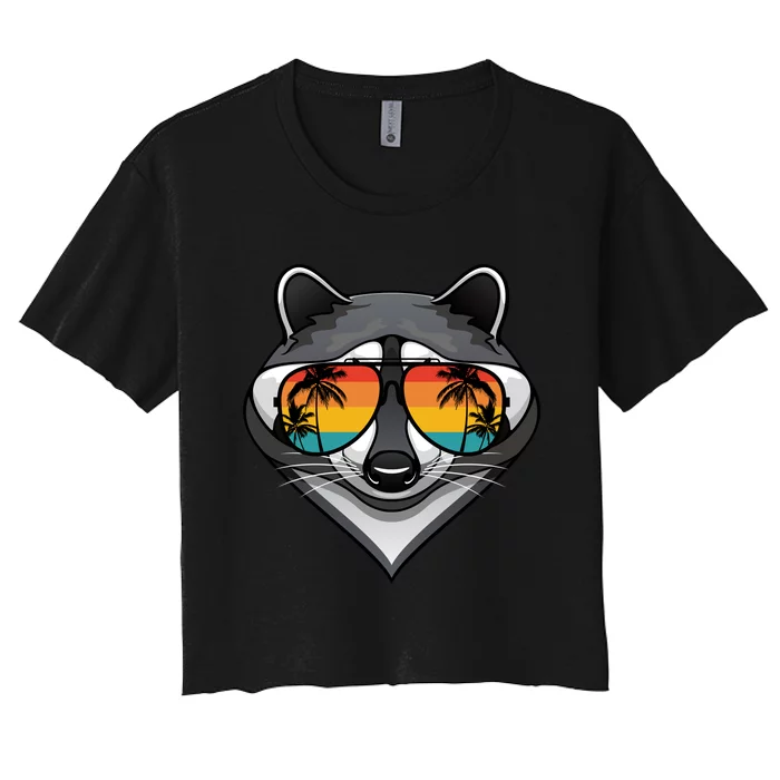 Funny Raccoon With Sunglasses Fun Retro Raccoon Animal Lover Women's Crop Top Tee