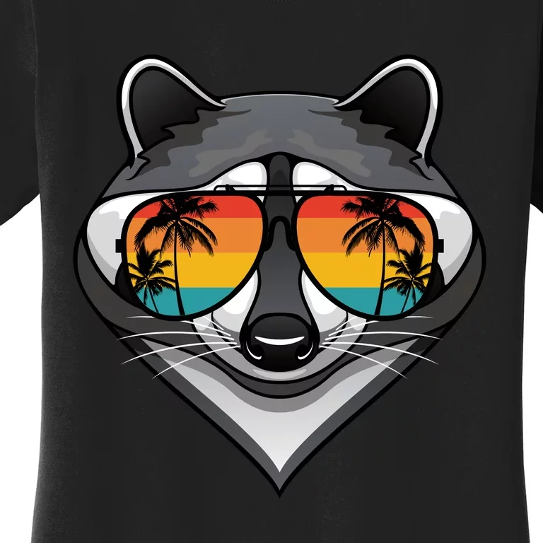 Funny Raccoon With Sunglasses Fun Retro Raccoon Animal Lover Women's T-Shirt