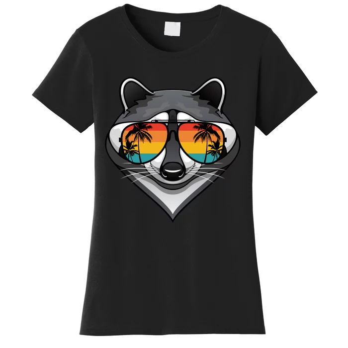 Funny Raccoon With Sunglasses Fun Retro Raccoon Animal Lover Women's T-Shirt