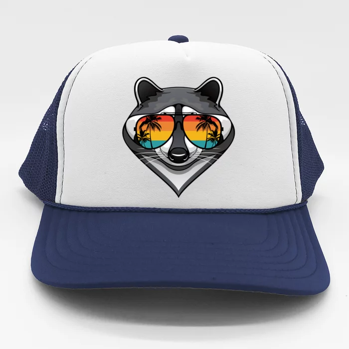 Funny Raccoon With Sunglasses Fun Retro Raccoon Animal Lover Trucker Hat